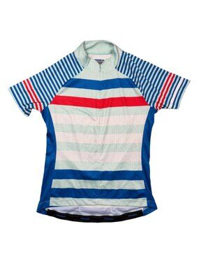 Novara Women’s Medium Cycling Jersey Blue Red Stripe Short Sleeve Zip Bike Top